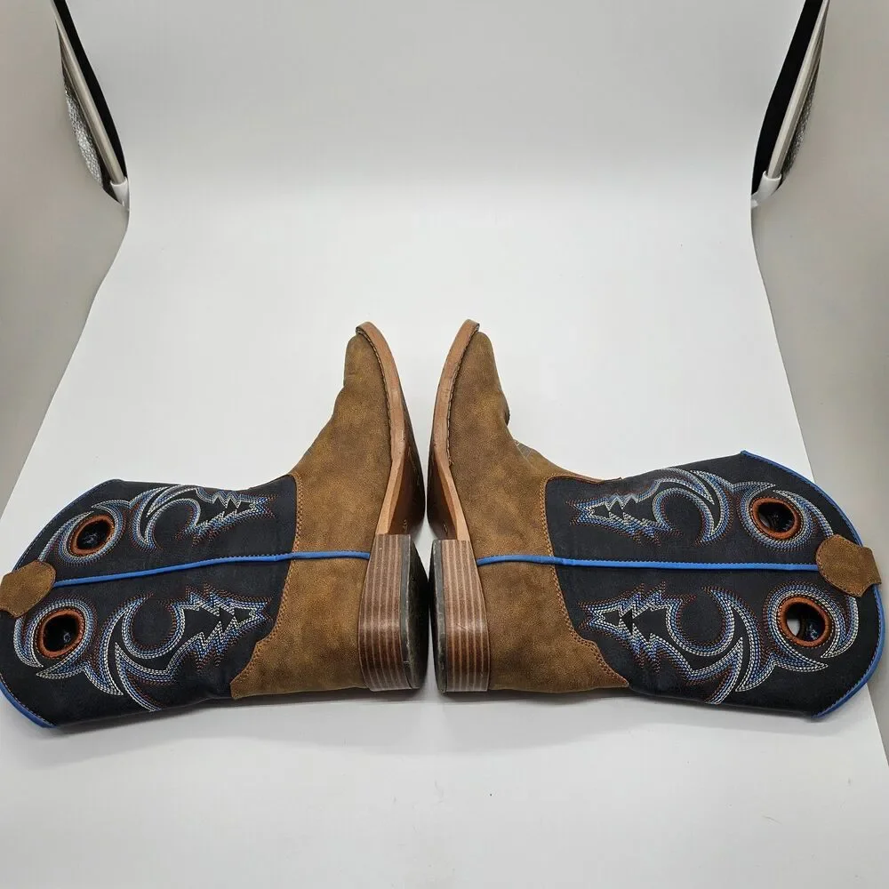 Twister Kids' Size 3 Square-Toe Brown & Blue Cowboy Western Boots Toddler